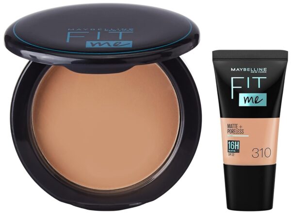 Maybelline New York Liquid Matte Foundation, Sun Beige & New York Compact Powder For All Skin Types,Natural Beige, Full Coverage, 8G - Fast Shipping to USA & Canada