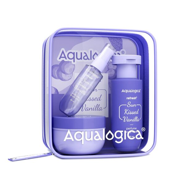 Aqualogica Refresh+ Sun Kissed Vanilla Body Care Set | Perfume Body Wash | Perfume Body Mist | Hydra Gel Moisturizer | Long-Lasting Warm Vanilla Fragrance | Gift Set For Women | Gifting For Birthday, Valentine's, Anniversary, Rakhi & Special Occasions | Premium Gift Pack | Pack of 3 - Fast Shipping to USA & Canada