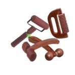 FA INDUSTRIES Wooden T Massage (7x4) & D Handle Massager (6x3.5) & Face & Neck Massager for Therapy Combo Kit For Stress, Pain Relief - Brown Colour (Set Of 4) - Fast Shipping to USA