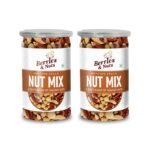 Berries And Nuts International Nuts Mix | Pecan, Brazil, Hazel, Macadamia, Almonds, Pista, Walnuts | 400 Grams | 2 Bottles Of 200 Grams, Dry Fruit - Fast Shipping to USA & Canada