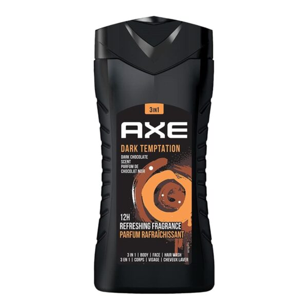 Axe Dark Temptation 3 In 1 Body, Face & Hair Wash for Men, Long-Lasting Refreshing Dark Chocolate Fragrance Natural Origin Ingredients, Removes Odor & Bacteria, Dermatologically Tested, 400ml - Fast Shipping to USA & Canada