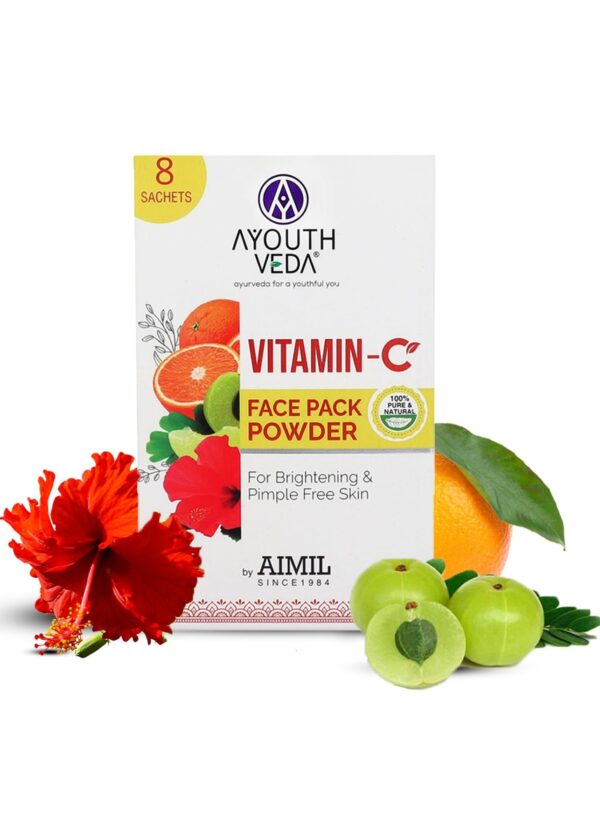 Ayouthveda Vitamin C Face Pack Powder Men & Women | Helps to reduce Pigmentation & Acne & Enhances skin Glow|Enriched with Fruits and Herbs | Makes Skin Soft & Supple (10g X 8 Sachets)(Pack Of 1) - Fast Shipping to USA & Canada