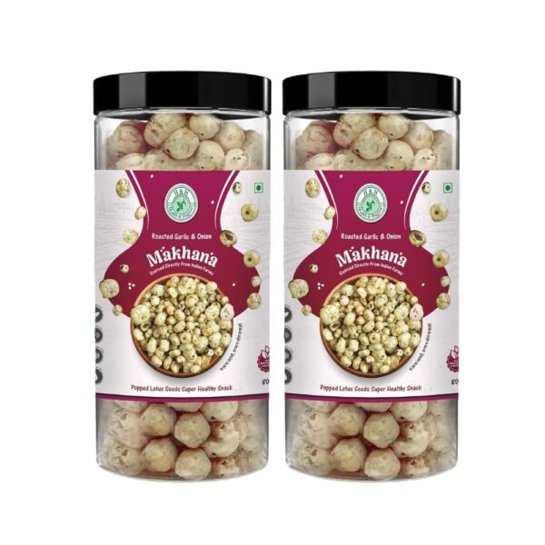 H&H HEALTH & HYGIENE Roasted Garlic And Onion Makhana Sourced Directly Healthy Snack Fox Nuts | Lotus Puffs | Rich in Calcium | Maintains Weight | Fit for Fasting(Makhana) (Pack Of 2) (100g, Garlic & Onion Pack Of 2)