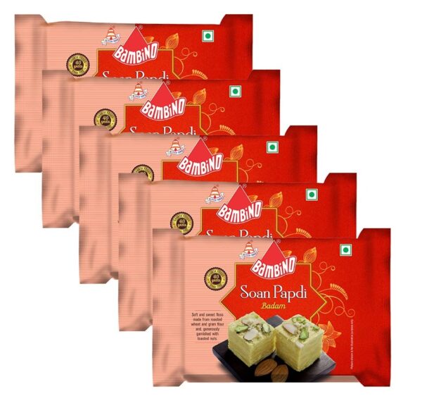 Bambino Diwali Sweets Gift Pack of Soan Papdi Badam Each 205 Gms X Pack of 5 1 kg - Fast Shipping to USA & Canada