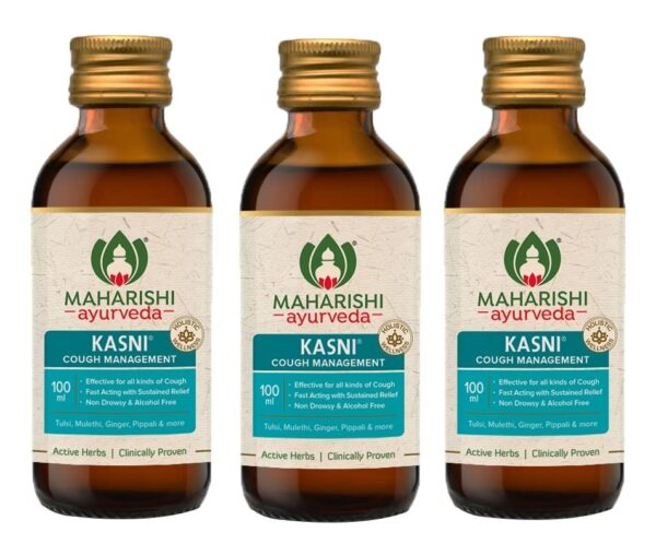 Maharishi Ayurveda Kasni Cough Syrup with Kanth Sudha | Ayurvedic Cough Syrup | Hot Sip Cough Relief Products for Kids Dry Cough Chronic Cough | Non-Drowsy | Non- Habit Forming| Non-alcoholic | 100 ml | Pack of 3 - Fast Shipping to USA