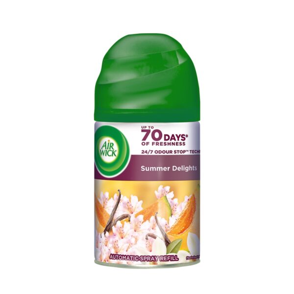 Air Wick Vanilla Freshmatic Automatic Air Freshener Refill, Summer Delights -250 ml | 2600 Sprays Guaranteed | Automatic Room Freshener, Bathroom Freshener and Room Spray