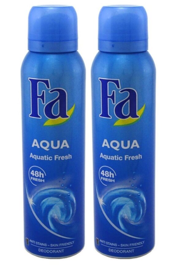 Fa Deodorant 5 Ounce Spray Aqua (Blue) Aquatic Fresh (145ml) (2 Pack) - Fast Shipping to USA & Canada