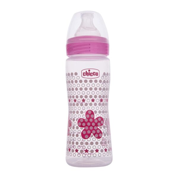 Chicco Well-Being Baby Feeding Bottle, 330ml, 4+ Months | Advanced Anti-Colic Nipple | Soft Silicon Teat | Wide Neck, Anti-Drip Bottle |BPA Free (Pink) - Fast Shipping to USA & Canada