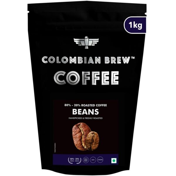 COLOMBIAN BREW COFFEE Colombian Brew 80-20 Arabica Robusta Roasted Coffee Beans 1kg - Fast Shipping to USA & Canada