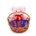 Cadbury Dairy Milk Silk Special Valentine's Gift Basket with Teddy Bear, 222 g - Fast Shipping to USA & Canada