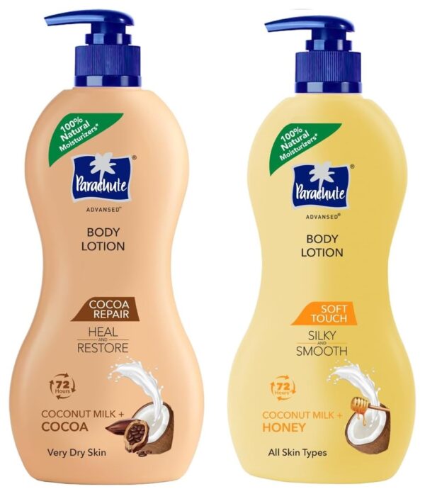 Parachute Advansed Soft Touch Body Lotion for Women & Men, All Skin types, 400ml |72h Moisturisation & Parachute Advansed Cocoa Repair Body Lotion, Intense Moisture, 400ml - Fast Shipping to USA & Canada