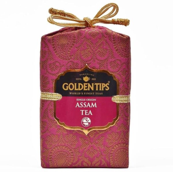 Golden Tips Pure Assam Black Tea Loose Leaf Brocade Bag (200 Gram, 100 cups) - Fast Shipping to USA & Canada