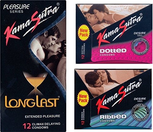 KamaSutra Ribbed, Longlast, Dotted Condom (36S)-Set of 3 - Fast Shipping to USA