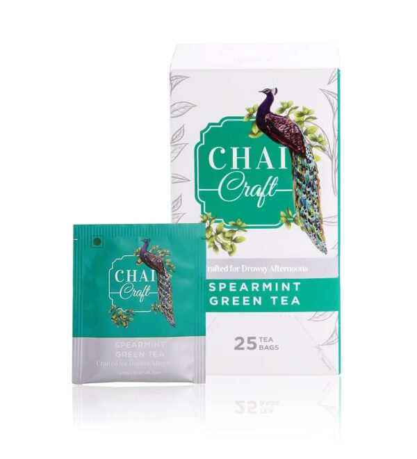 Chai Craft Spearmint Green Tea, Cooling and Refreshing Herbal Green Tea for Hormonal Imbalance & Weight Management, 25 Tea Bags - Fast Shipping to USA & Canada