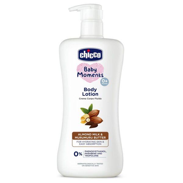 Chicco Baby Moments Body Lotion for Babies, 500ml|Almond Milk & Murumuru Butter|Quick Absorb Formula with Natural Ingredients for Ultra Soft Skin|Dermatologically Tested|Parabens & Phenoxyethanol Free - Fast Shipping to USA & Canada