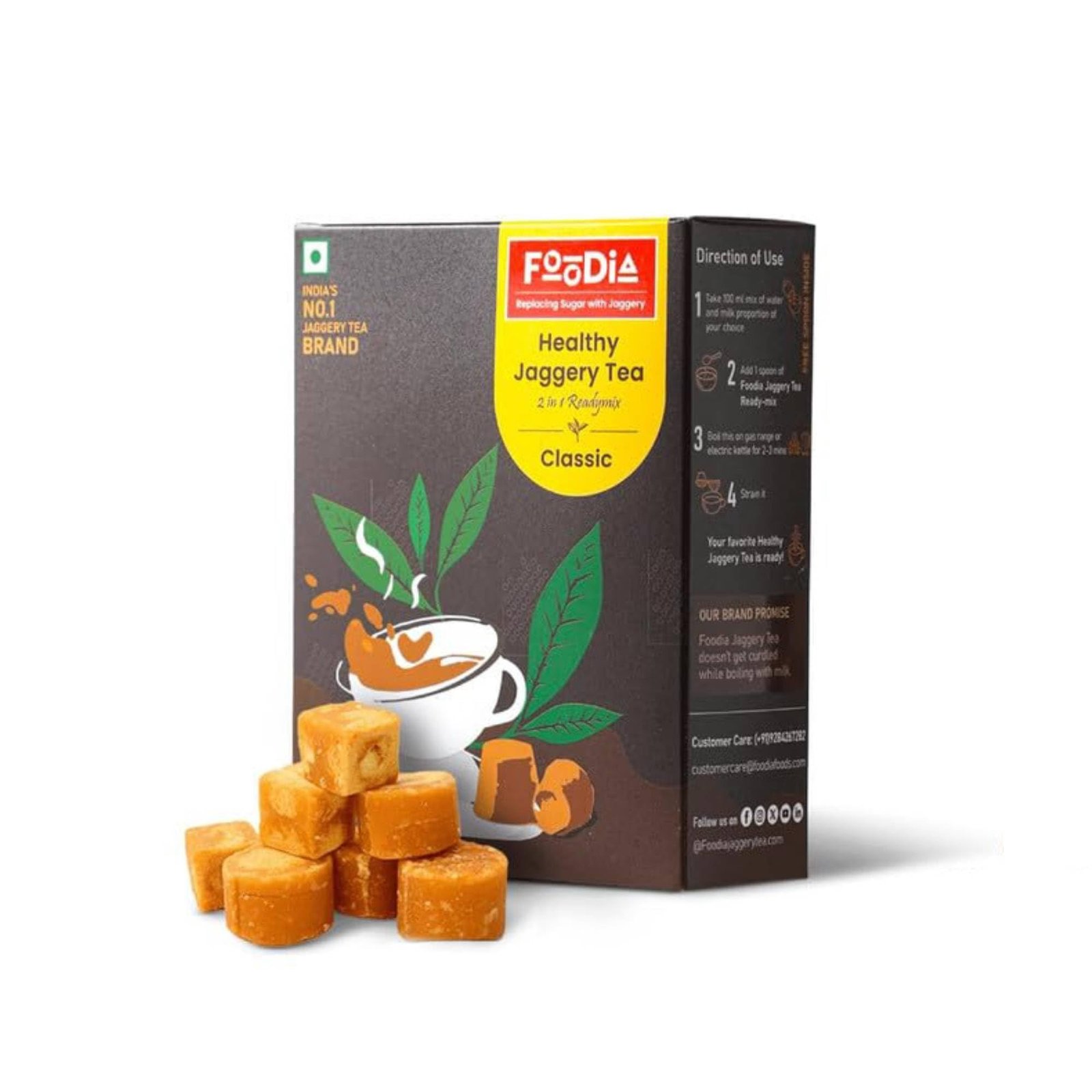 61TxrJSnmRL-1.jpg Foodia Classic Jaggery Tea Readymix | 2 in 1 Instant Tea Premix with Jaggery & Assam Tea | Classic Flavour | 400g Box | Classic Chai | Instant Tea - Fast Shipping to USA & Canada - Image 1