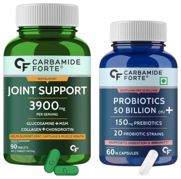 Carbamide Forte Glucosamine & Chondroitin MSM - 3900mg Per Serving ? 90 Tablets & Carbamide Forte Probiotics Supplement 50 Billion for Women & Men ? 60 Veg Capsules - Fast Shipping to USA