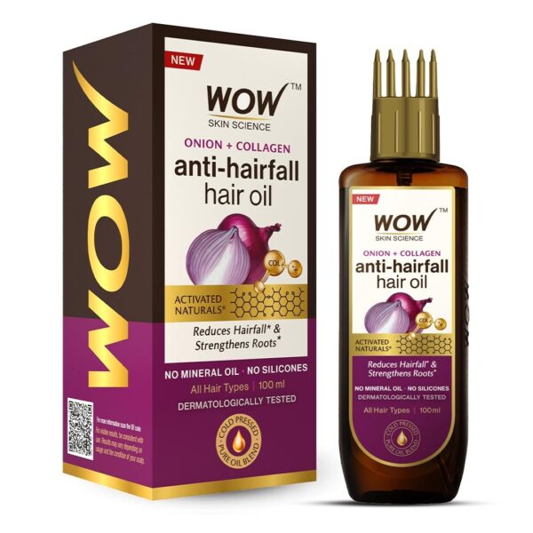 WOW Skin Science Onion Black Seed Hair Oil - WITH COMB APPLICATOR - Controls Hair Fall - NO Mineral Oil, Silicones, Cooking Oil & Synthetic Fragrance - 100mL - Fast Shipping to USA & Canada