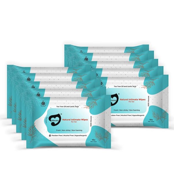 ORAAH Natural Intimate Hygiene Wipes For Women - Buy Pack Of 5 & Get Pack Of 5 For Free
