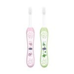 Chicco Baby Toothbrush for Infants (6m-36m), Set of 2 | Extra Soft Tapered Bristles ideal for Milk Teeth | BPA Free (Pink, Green) - Fast Shipping to USA & Canada