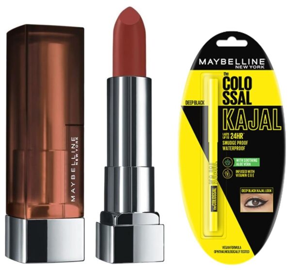 Maybelline New York Matte Lipstick, Intense Colour, 676 East Village Rose, 3.9g & Maybelline New York Colossal Kajal, Intense Colour, Waterproof, Long lasting 24Hrs Stay, Black, 0.35g - Fast Shipping to USA & Canada