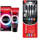 Colgate Visible White O2, Teeth Whitening Toothpaste, Peppermint Sparkle, 50g & Colgate Slim Soft Charcoal Toothbrush (Buy 2 Get 2 Free) - 4 Pcs - Fast Shipping to USA & Canada
