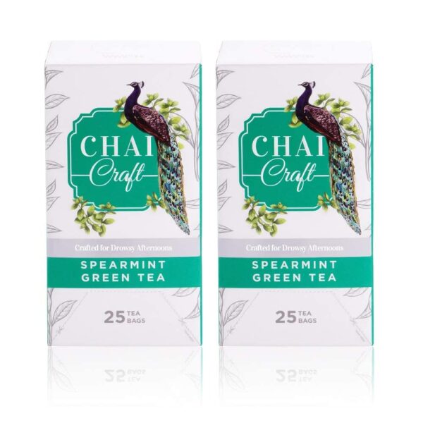 Chai Craft Spearmint Green Tea (50 teabags) I Helps in PCOS, PCOD & women wellness I Green tea blended with Spearmint I Pure Organic Herbal tea for wellness I Pack of 25X2 boxes - Fast Shipping to USA & Canada