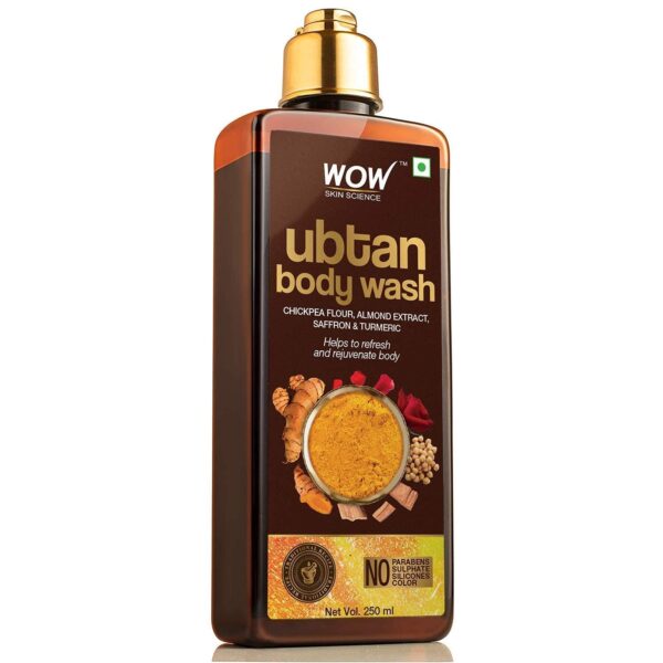 WOW Skin Science Ubtan Body Wash with Chickpea Flour, Almond Extract, Safron & Turmeric Extracts - Natural De Tan - No Sulphate, Parabens, Silicones & Color - 250 mL - Fast Shipping to USA & Canada