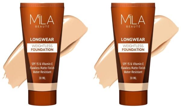 MILA Beaute Longwear Weightless Foundation | Liquid Foundation | Shade - (201 Natural, 30ml) & (204 Soft Beige, 30ml) - Fast Shipping to USA & Canada