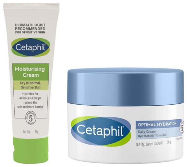 Cetaphil Moisturising Cream for Face & Body, Dry to Normal skin, 80 gm Optimal Hydration Daily Cream 50g Lightweight Moisturizer & Fast Absorption Hyaluronic Acid, Blue Daisy Extract, Niacinamide - Fast Shipping to USA & Canada