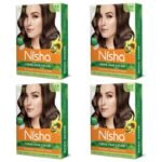 Nisha Cream Hair Color, Permanent Hair Colour Dark Brown, Silky & Shiny 100% Grey Coverage Rich Bright Long Lasting Hair Colouring For Ultra Soft Deep Shine Hair Dye (Pack of 4) - Fast Shipping to USA & Canada