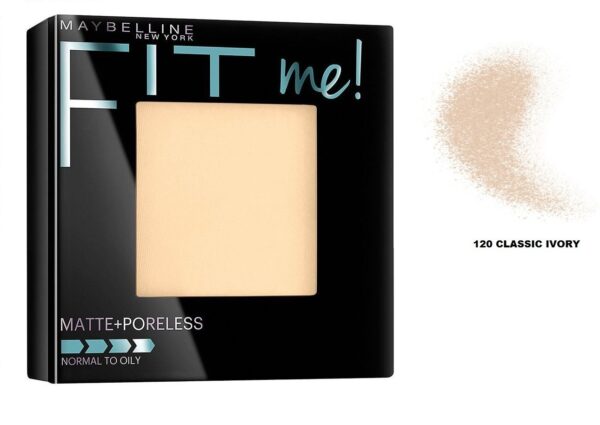 Maybelline Fit Me Matte+Poreless Pressed Powder 8.5Gm (120-Classic Ivory) - Sensitive - Fast Shipping to USA & Canada