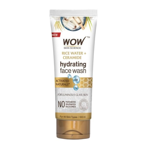 WOW Skin Science Rice Water & Ceramide Hydrating Face Wash | Brightens Skin | Tightens Pores | Locks in Moisture | Reduces Fine Lines | Improves Skin Elasticity | 100ml - Fast Shipping to USA & Canada