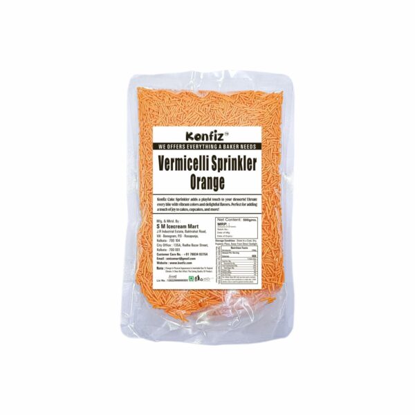 KONFIZ Vermicelli Sprinkles Orange for Cake Decoration, 500 gm | Edible cake Decorating items | Sprinkle for cake, cupcake, cookies, brownies - Fast Shipping to USA & Canada