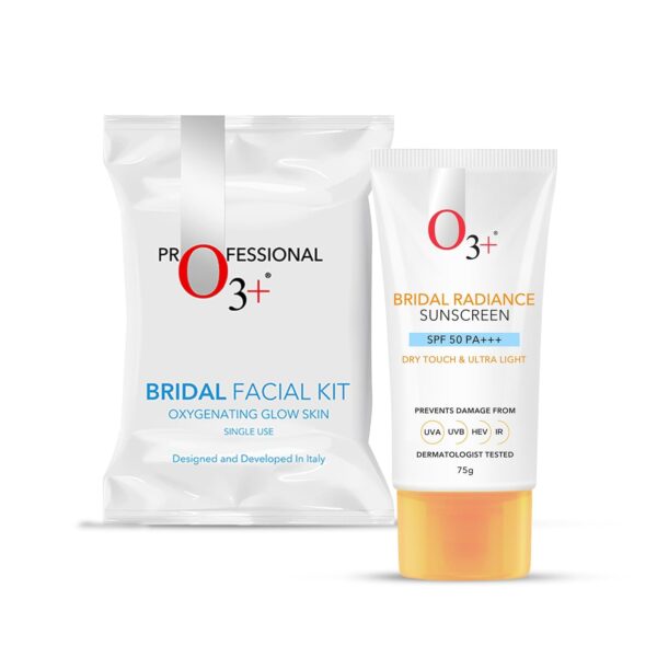 O3+ Radiance Skincare Combo With Bridal Facial Kit Oxygenating Glow Skin 81g & UVA UVB Ultra Light Sunscreen With SPF50 PA+++ 75g |All Skin Type