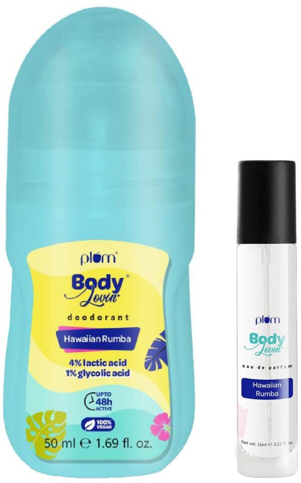 Plum Unisex Bodylovin' Hawaiian Vanilla, Coconut Rumba Deodorant Roll On & Bodylovin' Hawaiian Rumba Eau De Parfum Combo, 2 Count - Fast Shipping to USA & Canada