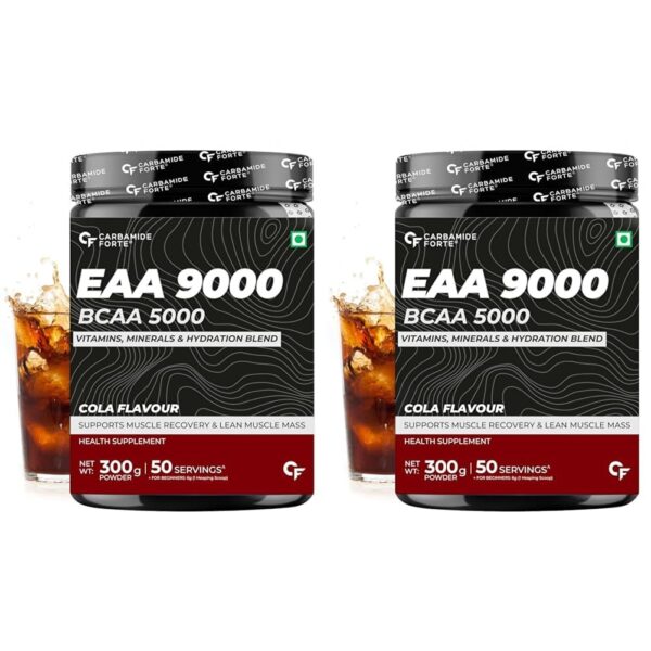 Carbamide Forte Eaa Supplement With Bcaa 5000Mg | Eaa intra workout Supplement For Men & Women With Hydration Blend & Vitamins - Cola Flavour - 50 Servings - Powder 300G (Pack of 2) - Fast Shipping to USA