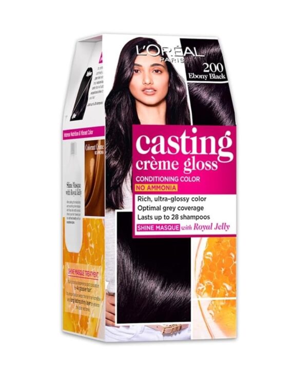 L'Oreal Paris Casting Creme Gloss Hair Color - 200 Ebony Black (87.5g+72ml) - Fast Shipping to USA & Canada