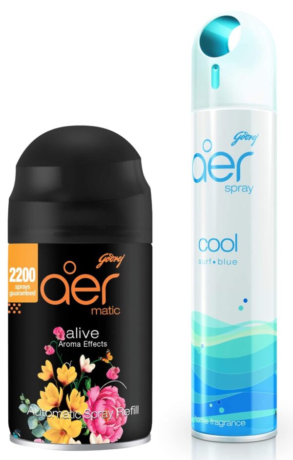 Godrej aer Smart Matic Refill - BLUETOOTH ENABLED Automatic Air Freshener Spray | Alive (225ml) & spray, Air Freshener for Home & Office - Cool Surf Blue | Long-lasting fragrance (220 ml) - Fast Shipping to USA & Canada