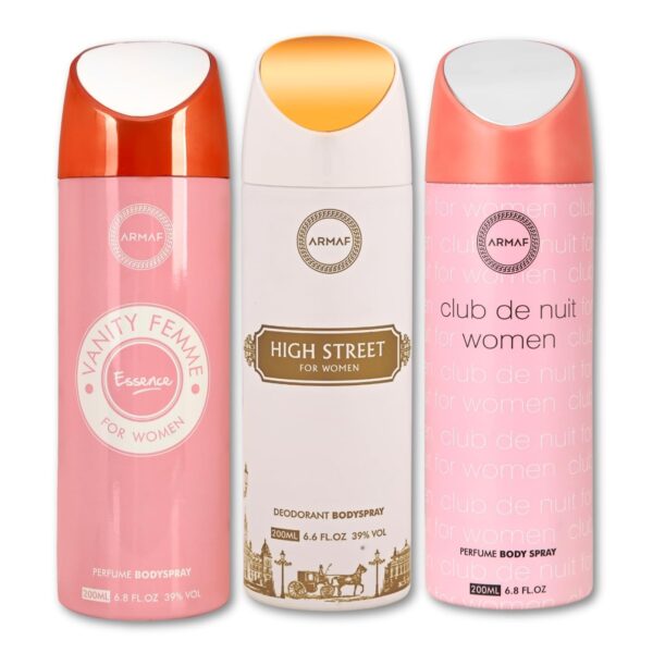 Armaf Vanity Femme Essence & High Street & Club de nuit Deodorant Spray For Women - 200ml Pack of-3 - Fast Shipping to USA & Canada