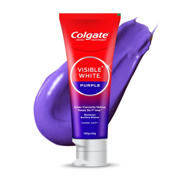 Colgate Visible White Purple Toothpaste For Teeth Whitening, Teeth Whitening Toothpaste With Fluoride, Whitens Yellow Teeth, Enamel-Safe For Daily Use Paste Toothpaste (100G + 20G) - Fast Shipping to USA & Canada