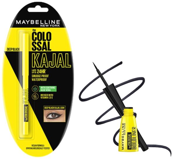 Maybelline New York Colossal Bold Liquid Eyeliner, Black, 3G And New York Colossal Kajal, Black, 0.35G Matte Finish - Fast Shipping to USA & Canada
