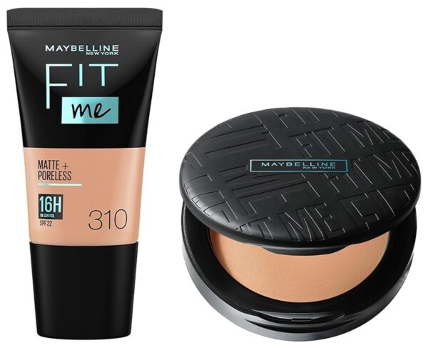 Maybelline New York Liquid Full Coverage Foundation For Oily Skin oil, Matte & Poreless, Fit Me, 310 Sun Beige & New York Compact Powder, Fit Me, 310 Sun Beige, 8G, Pack Of 1 - Fast Shipping to USA & Canada