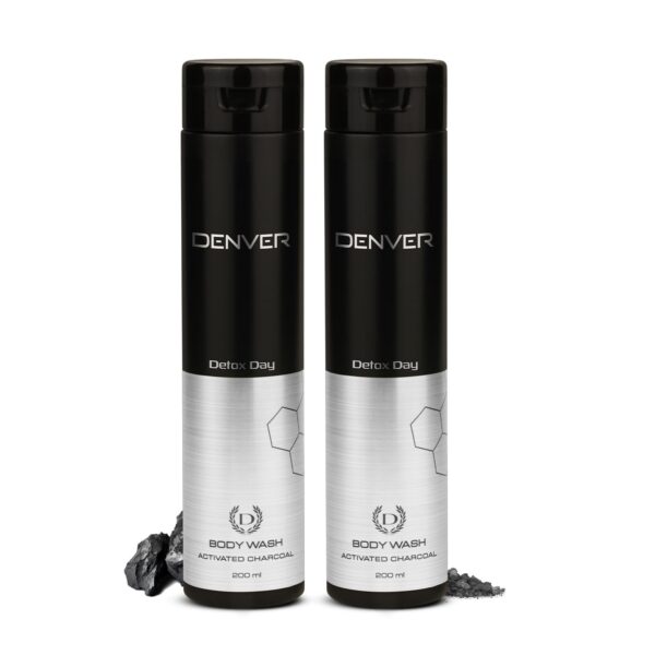 DENVER Detox Day Activated Charcoal Body Wash - 200ML Each (Combo Pack of 2) | Germ Protection & Deep Cleansing Shower Gel for Men | Remove Impurities & Dust Detox Formula Bath Gel