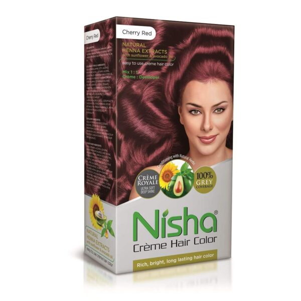 Nisha Creme Hair Color, Permanent Hair Colour Cherry Red, Silky & Shiny 100% Grey Coverage Rich Bright Long Lasting Hair Colouring For Ultra Soft Deep Shine Hair Dye (Pack of 1) - Fast Shipping to USA & Canada