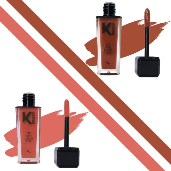 KINDED Lip Eye and Cheek Tint Combo for Women Girls Longlasting Moisturizing Vitamin E Liquid Lip Colour Lipstick Eyeshadow Blush (Matte Finish, Brown Temptation & Perfect Nude, 9 ml each) - Fast Shipping to USA & Canada