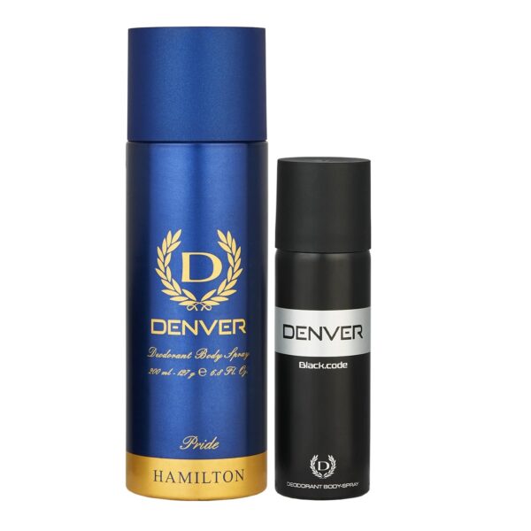 DENVER Pride Deo - 200ML & Black Code Nano - 50ML (Combo Pack of 2) | Long Lasting Deo Body Spray - For Men - Fast Shipping to USA & Canada