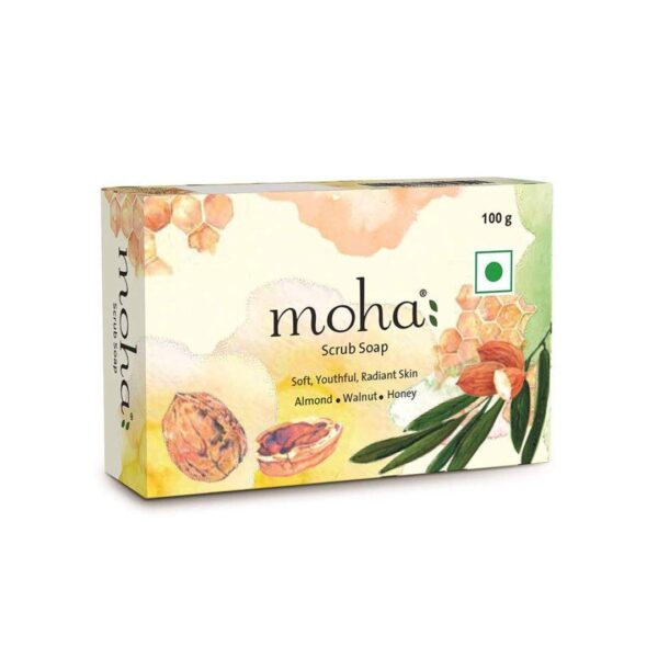 moha: Scrub Soap For Soft, Hydrate & Nourished Skin, Face With Walnut, Almond Oil & Honey Unisex Bathing Bar - 100gm (Pack of 3) - Fast Shipping to USA & Canada