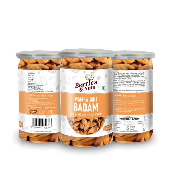 Berries And Nuts Premium Size Mamra Almond | Mamro Badam | 300 Grams | 3 Bottle of 200 Grams - Fast Shipping to USA & Canada