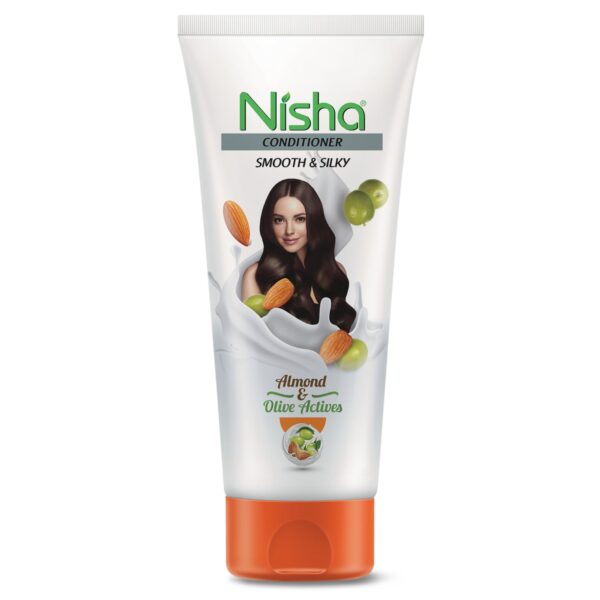 Nisha Hair Conditioner 180ml Smooth and Silky With Almond and Olive Actives for All Types, Dry and Frizzy Hair (180 ml Tube, White) - Fast Shipping to USA & Canada